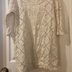 Roxy Summer Crochet Lace Beach Tunic Cream White Cover Up Mini Dress Small